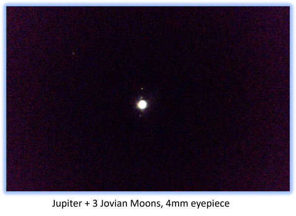 Jupiter + 3 moons, 4mm eyepiece